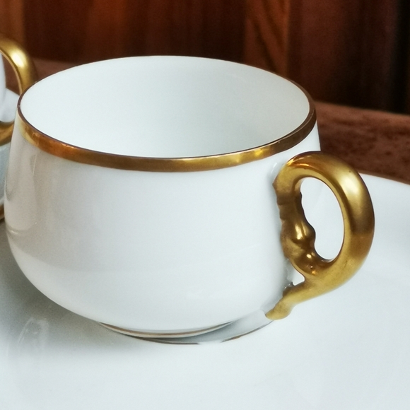 Antique Delicate White Bone China Coffee Cup & Saucer w/Gold Trim by MZ Austria - Picture 8 of 9